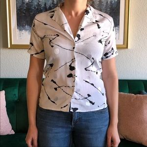 Vintage Adamo Abstract White & Black Button Down Blouse
